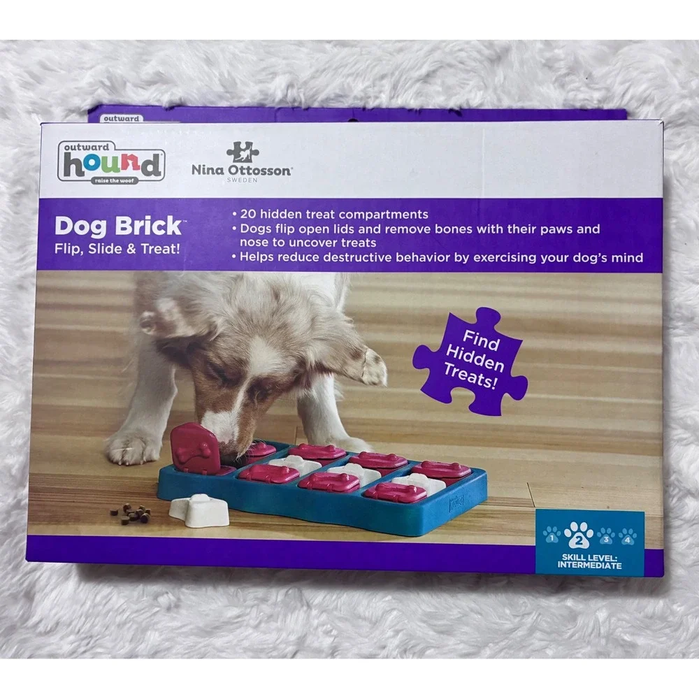 Outward Hound Nina Ottosson Dog Brick Interactive Treat Puzzle Toy Level 2 Blue